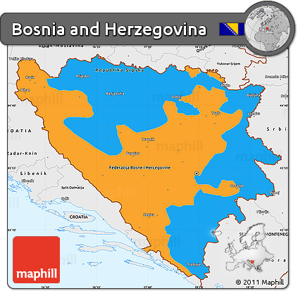 Political Simple Map of Bosnia and Herzegovina, single color outside, borders and labels