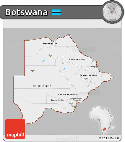 Gray 3D Map of Botswana, single color outside