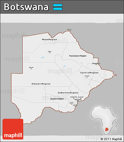 Gray 3D Map of Botswana, single color outside