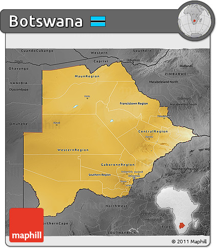 Physical 3D Map of Botswana, darken, desaturated