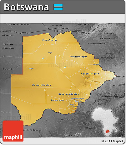 Physical 3D Map of Botswana, darken, desaturated