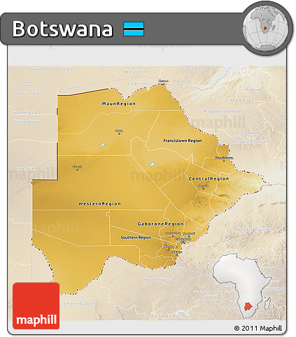 Physical 3D Map of Botswana, lighten
