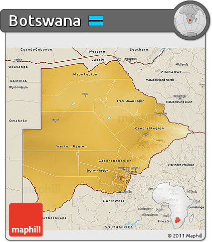 Physical 3D Map of Botswana, shaded relief outside