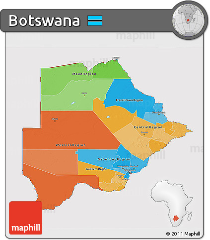 Political 3D Map of Botswana, cropped outside