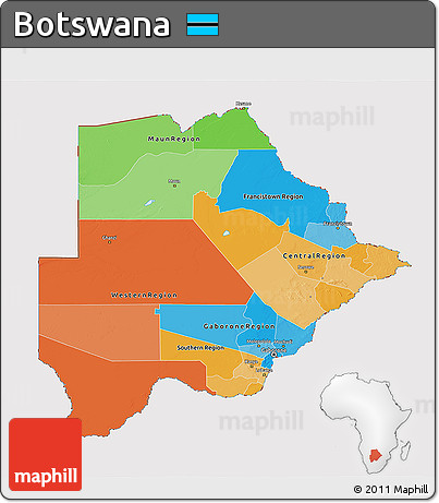 Political 3D Map of Botswana, cropped outside