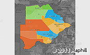 Political 3D Map of Botswana, darken, desaturated