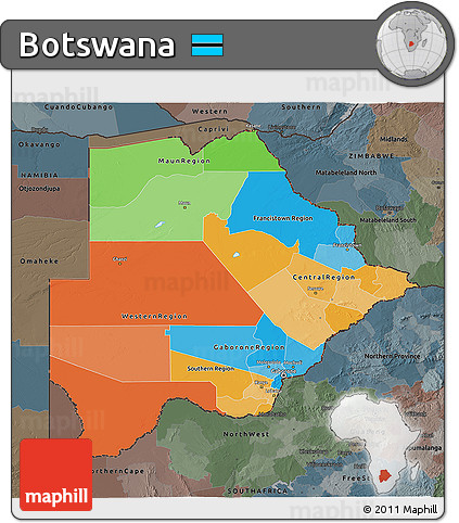 Political 3D Map of Botswana, darken, semi-desaturated