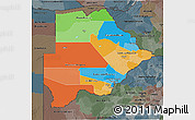 Political 3D Map of Botswana, darken, semi-desaturated