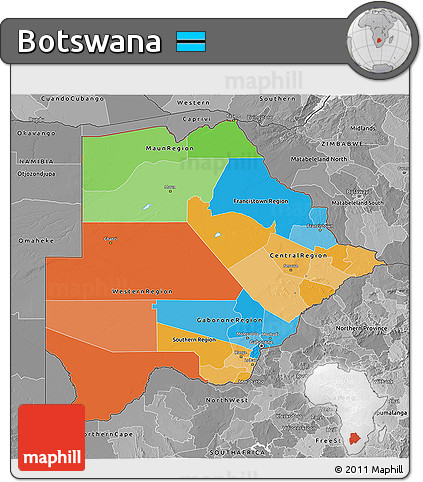 Political 3D Map of Botswana, desaturated