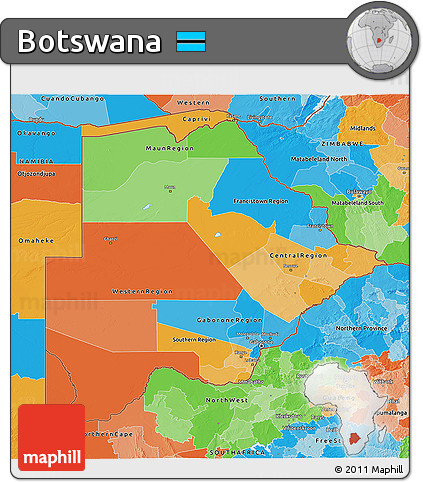 Political 3D Map of Botswana