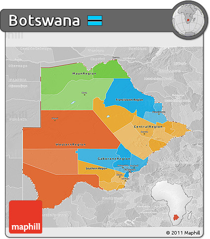 Political 3D Map of Botswana, lighten, desaturated