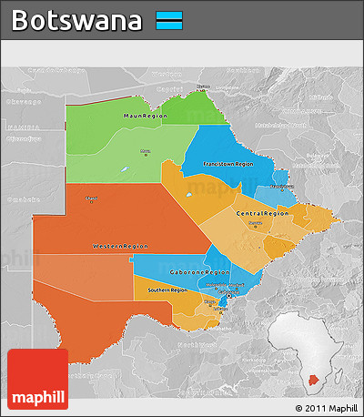 Political 3D Map of Botswana, lighten, desaturated