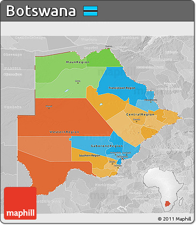 Political 3D Map of Botswana, lighten, desaturated