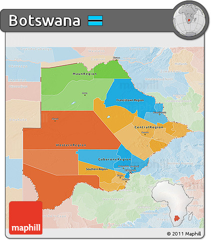 Political 3D Map of Botswana, lighten