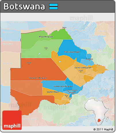 Political 3D Map of Botswana, lighten