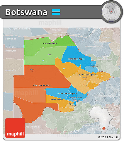 Political 3D Map of Botswana, lighten, semi-desaturated