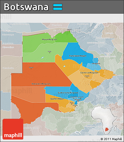 Political 3D Map of Botswana, lighten, semi-desaturated