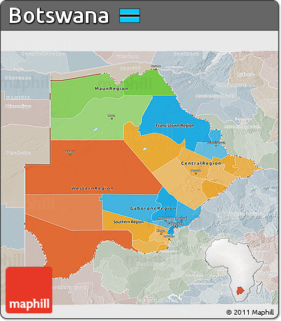Political 3D Map of Botswana, lighten, semi-desaturated