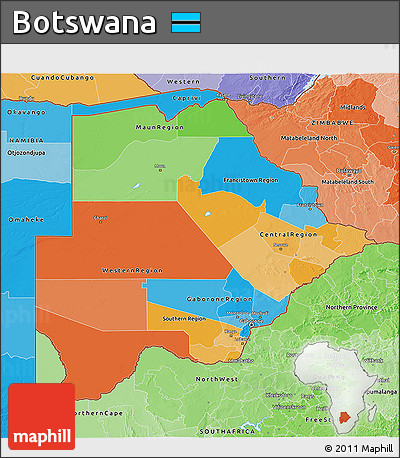 Political 3D Map of Botswana, political shades outside