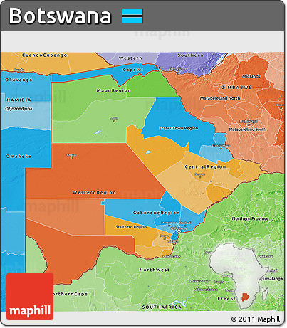 Political 3D Map of Botswana, political shades outside
