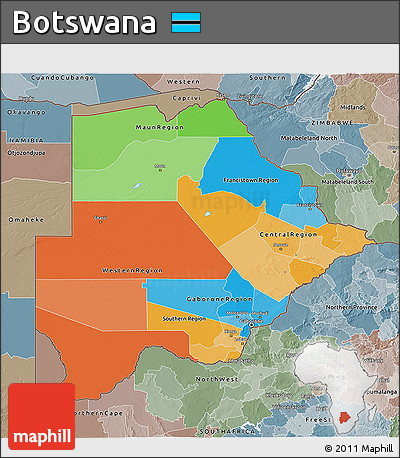 Political 3D Map of Botswana, semi-desaturated