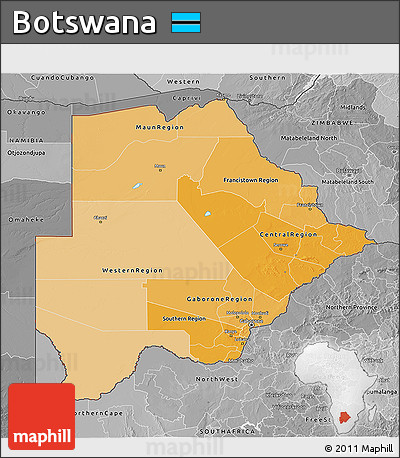 Political Shades 3D Map of Botswana, desaturated
