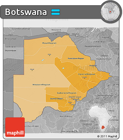 Political Shades 3D Map of Botswana, desaturated