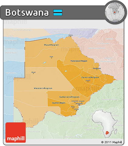 Political Shades 3D Map of Botswana, lighten