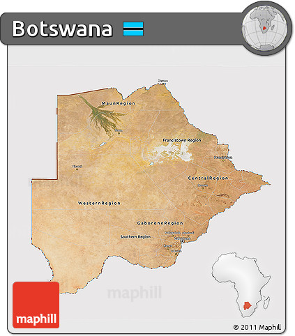 Satellite 3D Map of Botswana, cropped outside