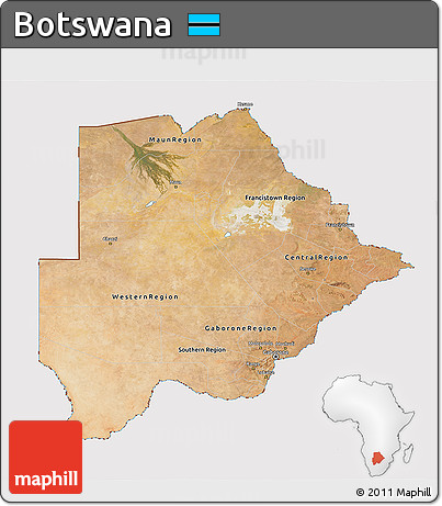 Satellite 3D Map of Botswana, cropped outside