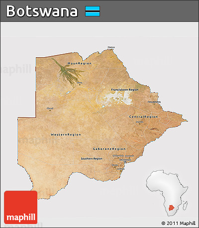 Satellite 3D Map of Botswana, cropped outside