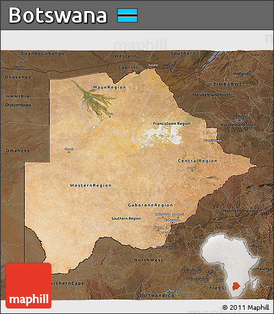 Satellite 3D Map of Botswana, darken
