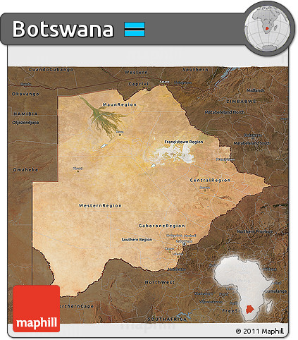 Satellite 3D Map of Botswana, darken