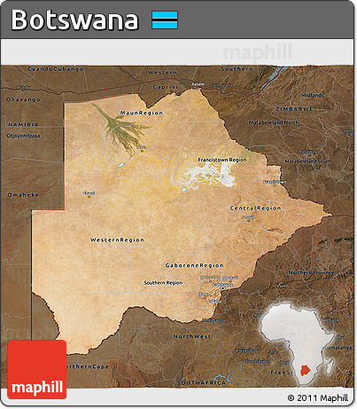 Satellite 3D Map of Botswana, darken