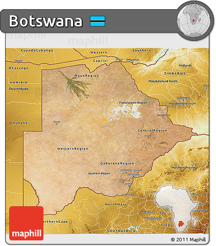 Satellite 3D Map of Botswana, physical outside