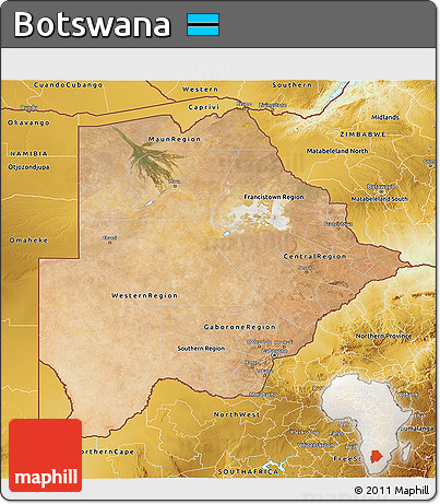 Satellite 3D Map of Botswana, physical outside