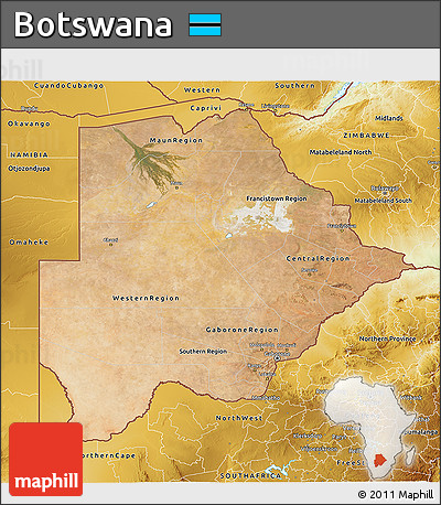 Satellite 3D Map of Botswana, physical outside