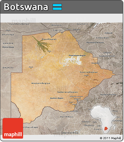 Satellite 3D Map of Botswana, semi-desaturated