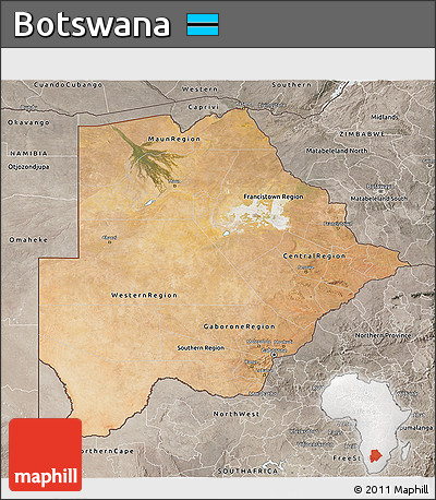 Satellite 3D Map of Botswana, semi-desaturated
