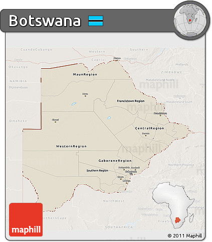 Shaded Relief 3D Map of Botswana, lighten
