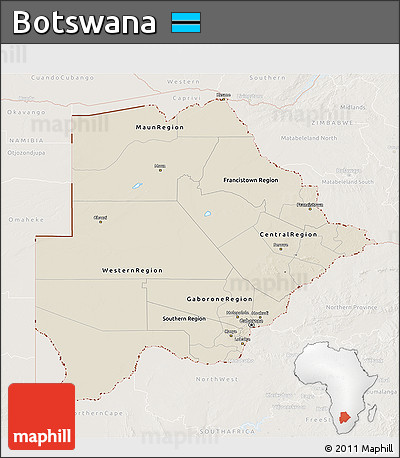 Shaded Relief 3D Map of Botswana, lighten