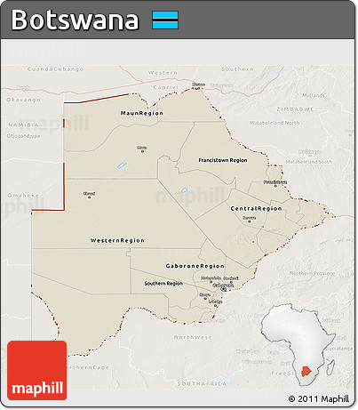 Shaded Relief 3D Map of Botswana, lighten