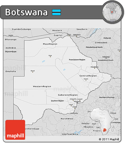 Silver Style 3D Map of Botswana