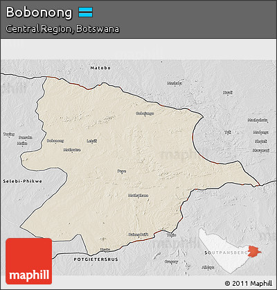 Shaded Relief 3D Map of Bobonong, desaturated