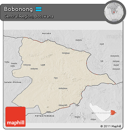 Shaded Relief 3D Map of Bobonong, desaturated
