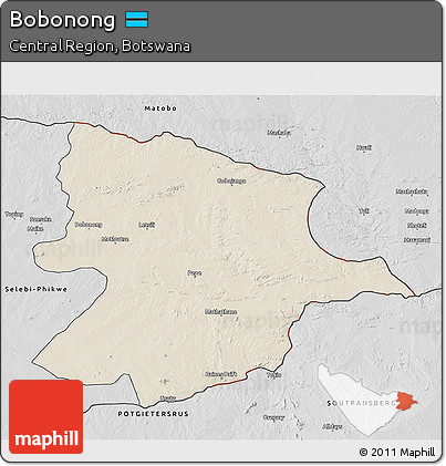 Shaded Relief 3D Map of Bobonong, desaturated