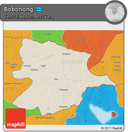 Shaded Relief 3D Map of Bobonong, political outside