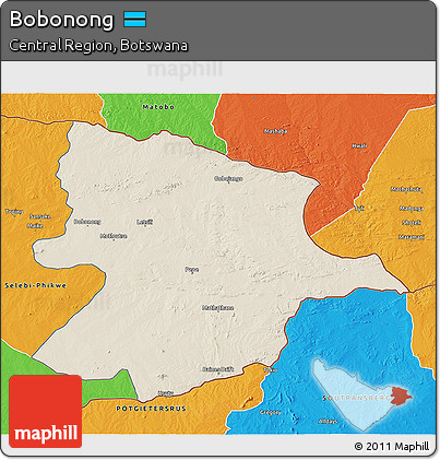 Shaded Relief 3D Map of Bobonong, political outside
