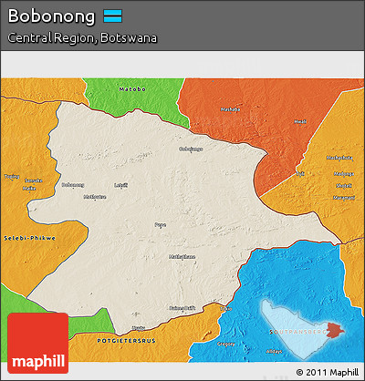 Shaded Relief 3D Map of Bobonong, political outside