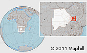 Gray Location Map of Bobonong, highlighted country, within the entire country, hill shading